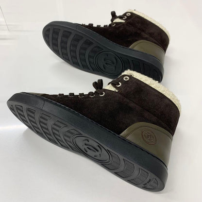 Unused Chanel Suede Leather Tweed Coco Mark High Cut Sneakers