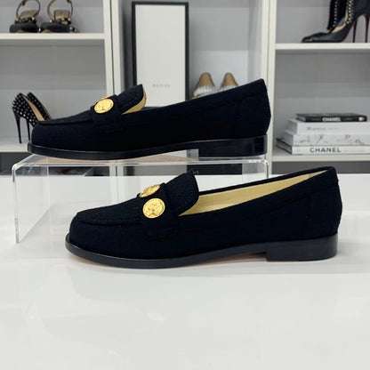 Chanel CC Logo Felt Coin Loafers Black Gold — view 3