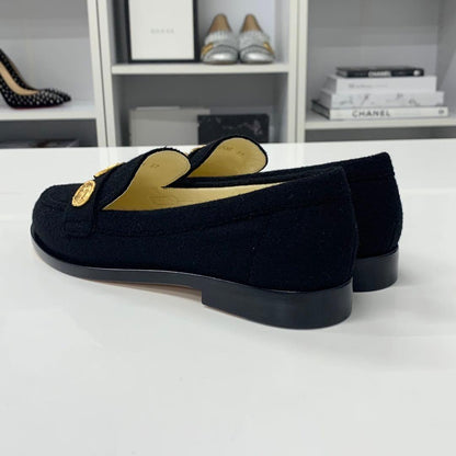 Chanel CC Logo Felt Coin Loafers Black Gold — view 4
