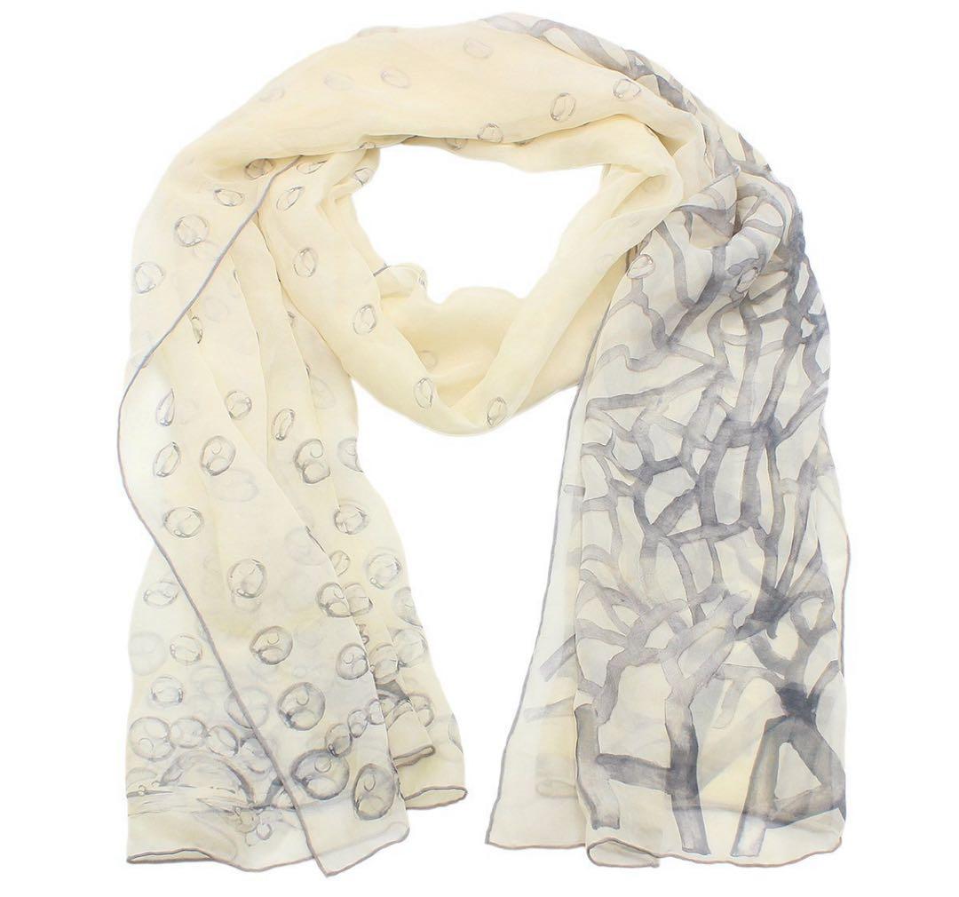 Chanel Cocomark Logo Coral Pattern See-through Silk Scarf