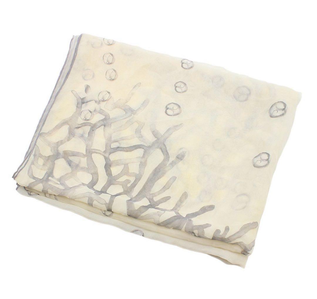 Chanel Cocomark Logo Coral Pattern See-through Silk Scarf