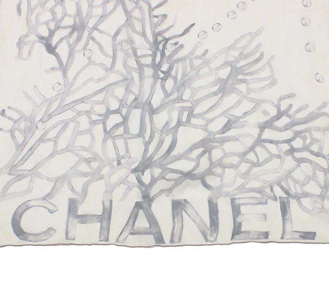 Chanel Cocomark Logo Coral Pattern See-through Silk Scarf