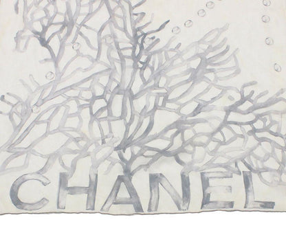Chanel Cocomark Logo Coral Pattern See-through Silk Scarf