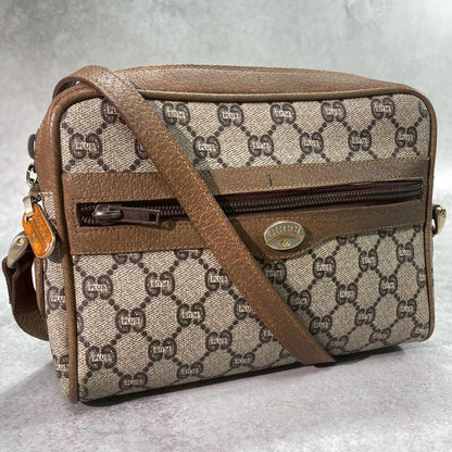 Gucci GG Shoulder Bag Brown Beige Leather Logo