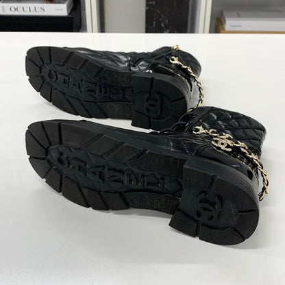 Chanel CC Logo Leather Patent Quilted Chain Short Boots — view 7