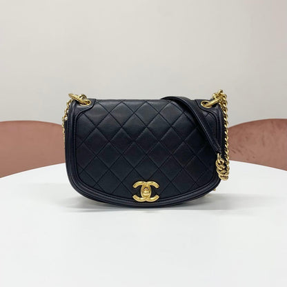 Chanel Quilted Turnlock CC Logo Lambskin Shoulder Bag