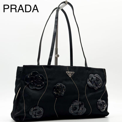 Prada Nylon Flower Handbag Triangle Logo