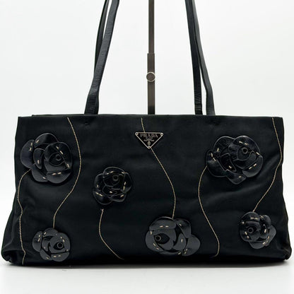 Prada Nylon Flower Handbag Triangle Logo — view 2