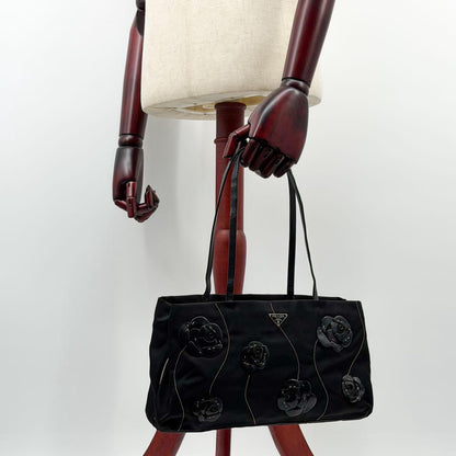 Prada Nylon Flower Handbag Triangle Logo — view 4