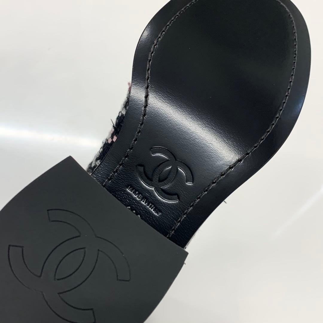 Chanel CC Logo Tweed Leather Long Boots Black — view 8
