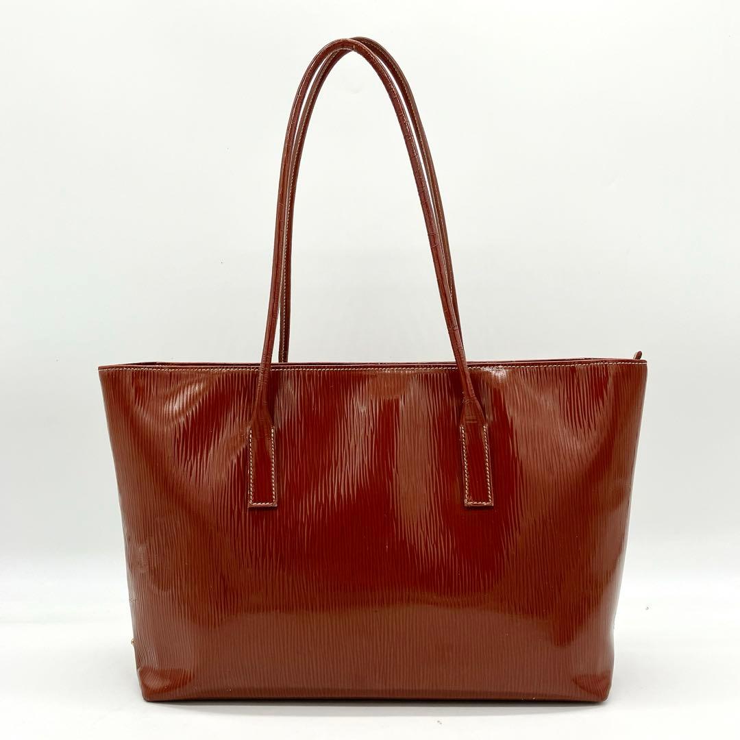 Prada Shoulder Tote Bag Triangle Logo Plate Enamel Leather Brown