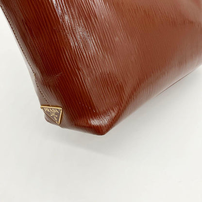 Prada Shoulder Tote Bag Triangle Logo Plate Enamel Leather Brown