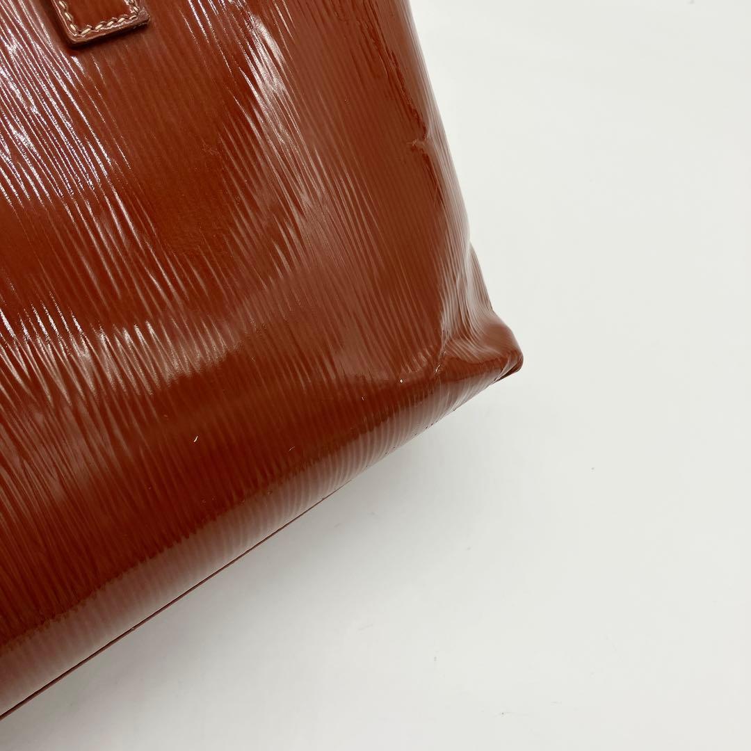 Prada Shoulder Tote Bag Triangle Logo Plate Enamel Leather Brown