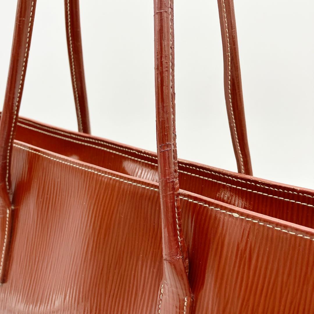 Prada Shoulder Tote Bag Triangle Logo Plate Enamel Leather Brown