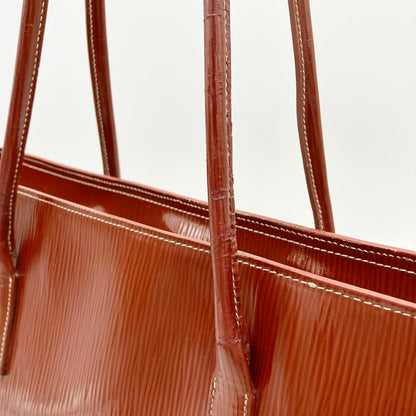 Prada Shoulder Tote Bag Triangle Logo Plate Enamel Leather Brown