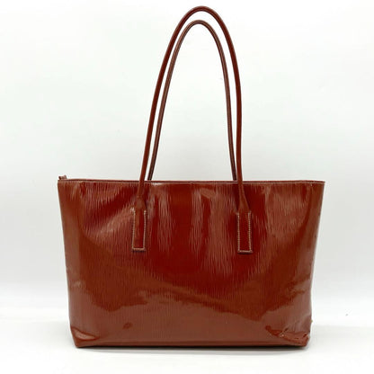 Prada Shoulder Tote Bag Triangle Logo Plate Enamel Leather Brown