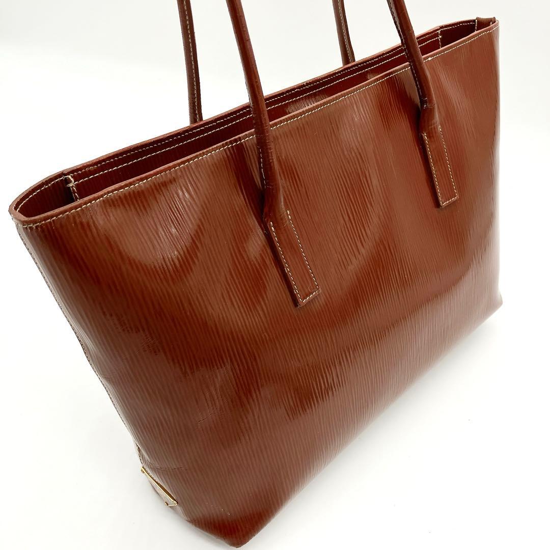 Prada Shoulder Tote Bag Triangle Logo Plate Enamel Leather Brown