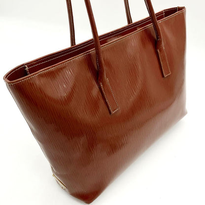 Prada Shoulder Tote Bag Triangle Logo Plate Enamel Leather Brown
