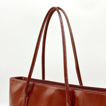Prada Shoulder Tote Bag Triangle Logo Plate Enamel Leather Brown