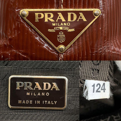 Prada Shoulder Tote Bag Triangle Logo Plate Enamel Leather Brown