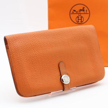 Hermes Dogon GM Orange Wallet Silver