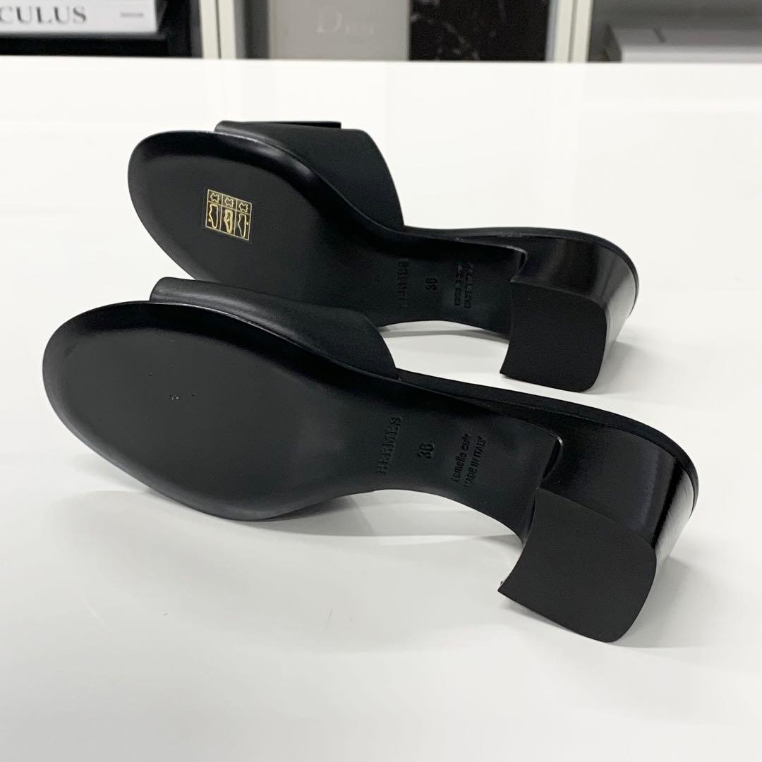 Hermes Dreamy Leather Collier Chien Sandals Black — view 6