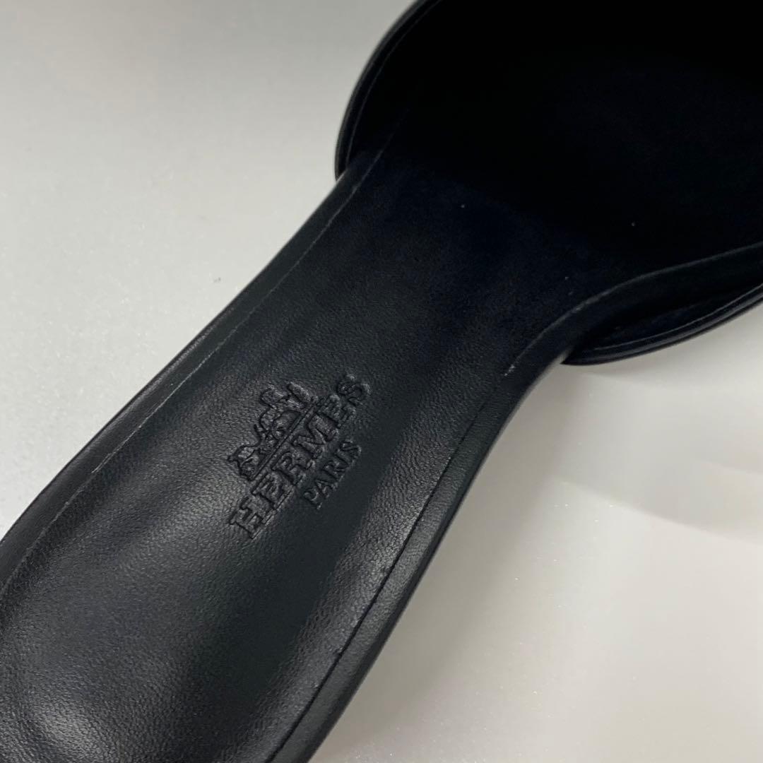 Hermes Dreamy Leather Collier Chien Sandals Black — view 7