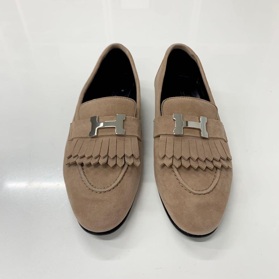 Hermes Royale Suede H Constance Fringe Loafers — view 2