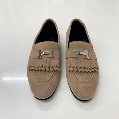 Hermes Royale Suede H Constance Fringe Loafers — view 2