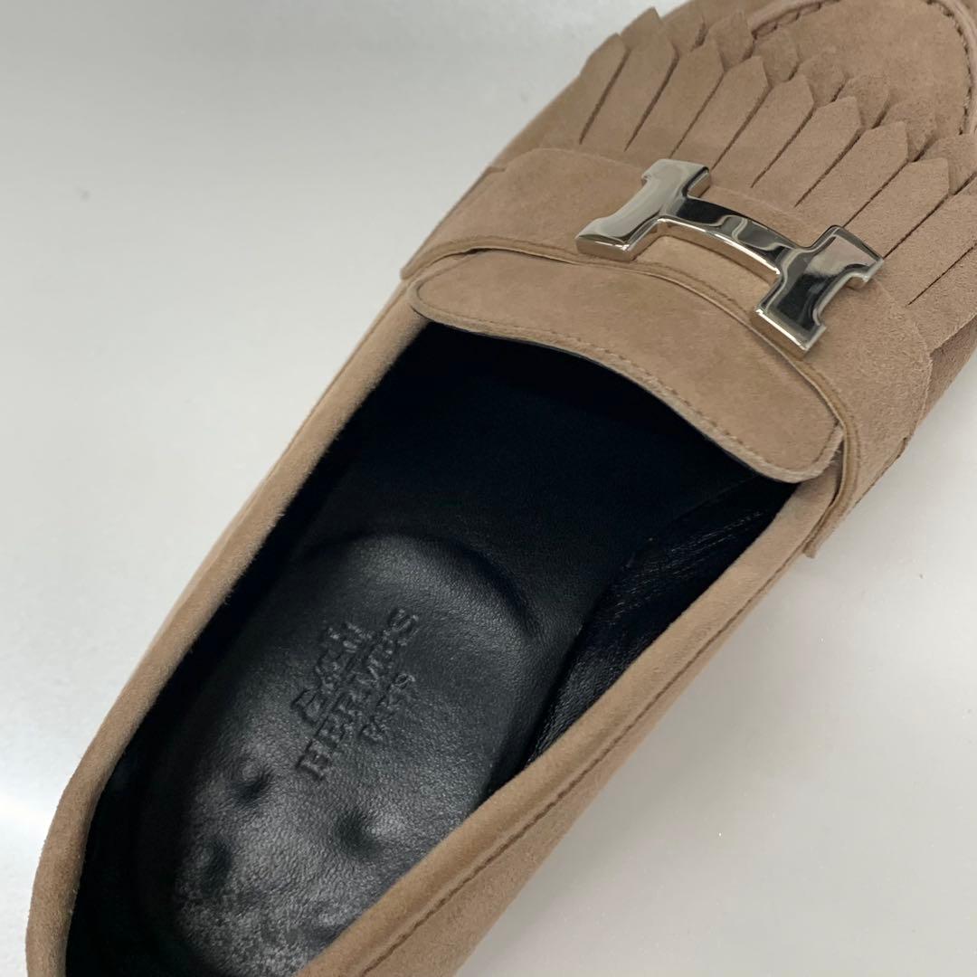 Hermes Royale Suede H Constance Fringe Loafers — view 7