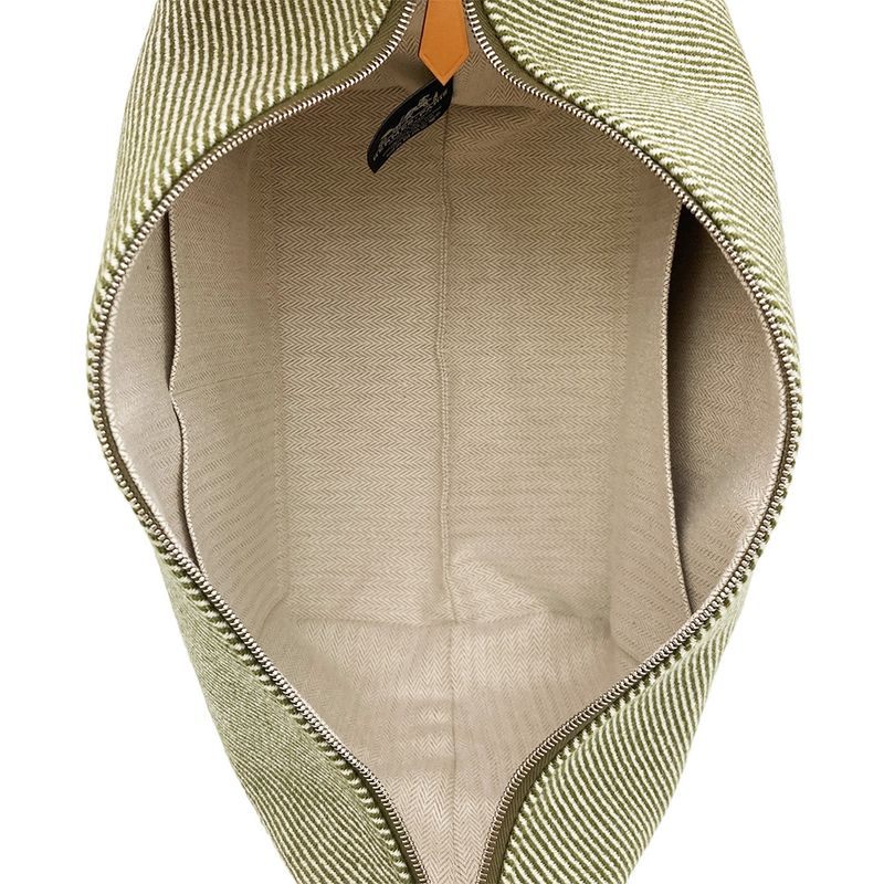 Hermes Brid A Black GM Pouch Wool Cotton Green Handbag For Bath Women