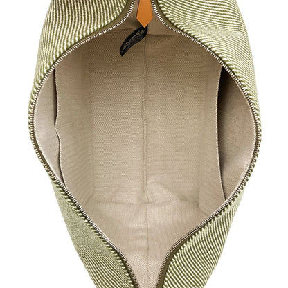 Hermes Brid A Black GM Pouch Wool Cotton Green Handbag For Bath Women