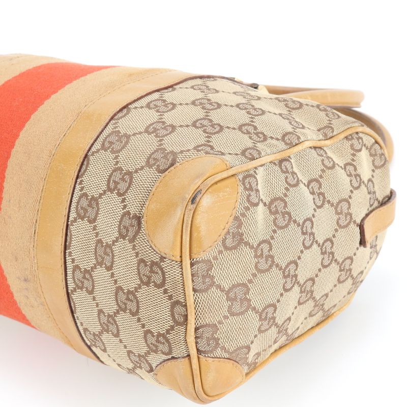 Gucci GG Canvas Leather Handbag Mini Boston 000-0851 Brown Gold Hardware Tote