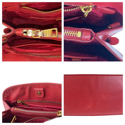Prada Saffiano Triangle Logo Plate Red Gold Hardware Leather Handbag Shoulder