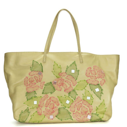 Fendi Tote Roll Bag Leather Beige Pink Green Silver Hardware Shoulder Floral A4