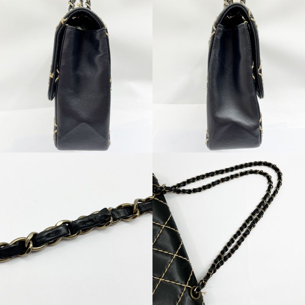 Chanel Matelasse Wild Stitch Shoulder Bag W Chain Black X Ivory