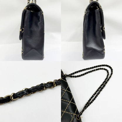 Chanel Matelasse Wild Stitch Shoulder Bag W Chain Black X Ivory
