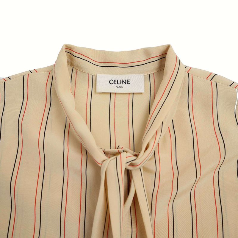 Celine 21aw Lavalliere Silk Blouse Shirt 2b512808o Beige 36