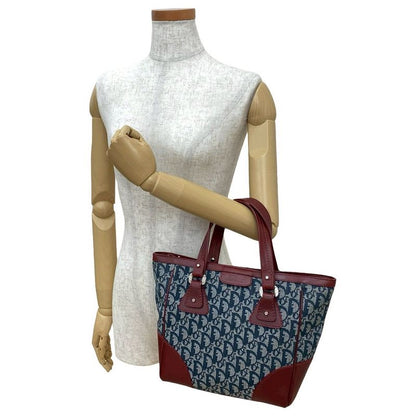 Christian Dior Trotter Pattern Canvas Leather Handbag Tote Bag