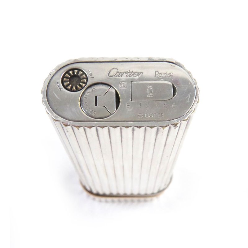 Cartier Trinity Short New Shape Oval Smoking Tool Gas Lighter Silver Gold Swiss