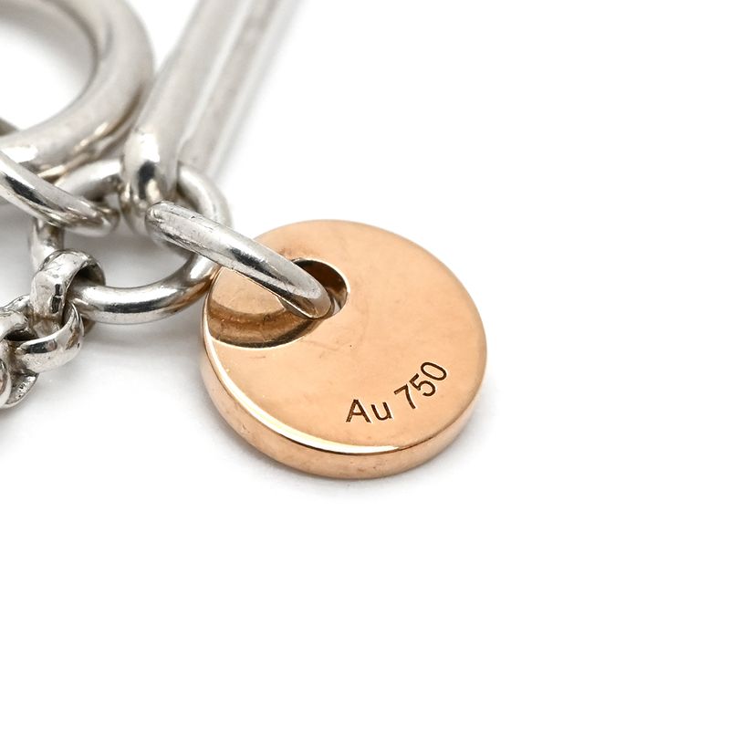 Hermes Necklace Exlibris Pendant PM 18k Pink Gold Silver 925 Silver and Pink