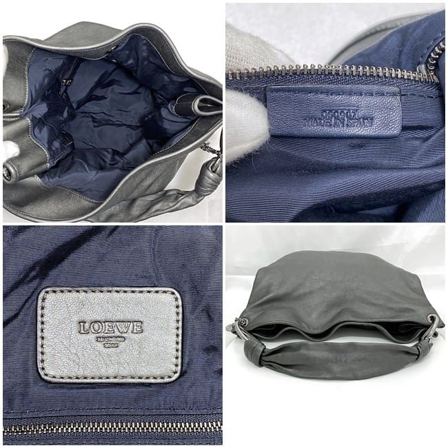 Loewe Tote Bag Metallic Gray Anagram Excellent Condition Preowned Leather