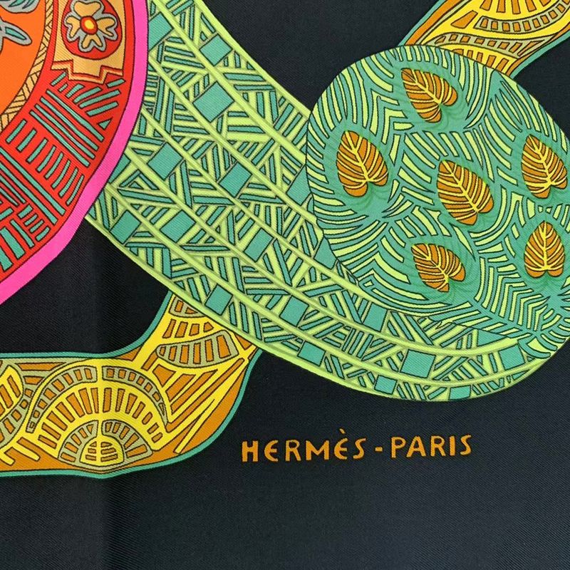 Hermes Carre 90 Artdessteppes Step Art Scarf Black Silk Black