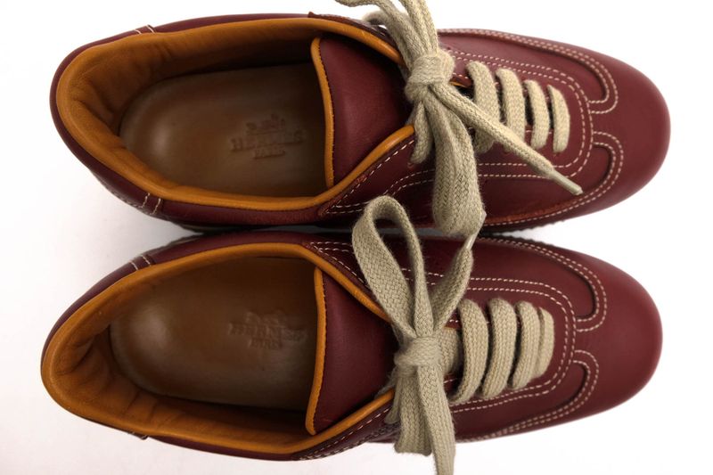 Hermes Shoes Sneakers Shoes Low Cut Ladies Women Leather Genuine Red Brown Red