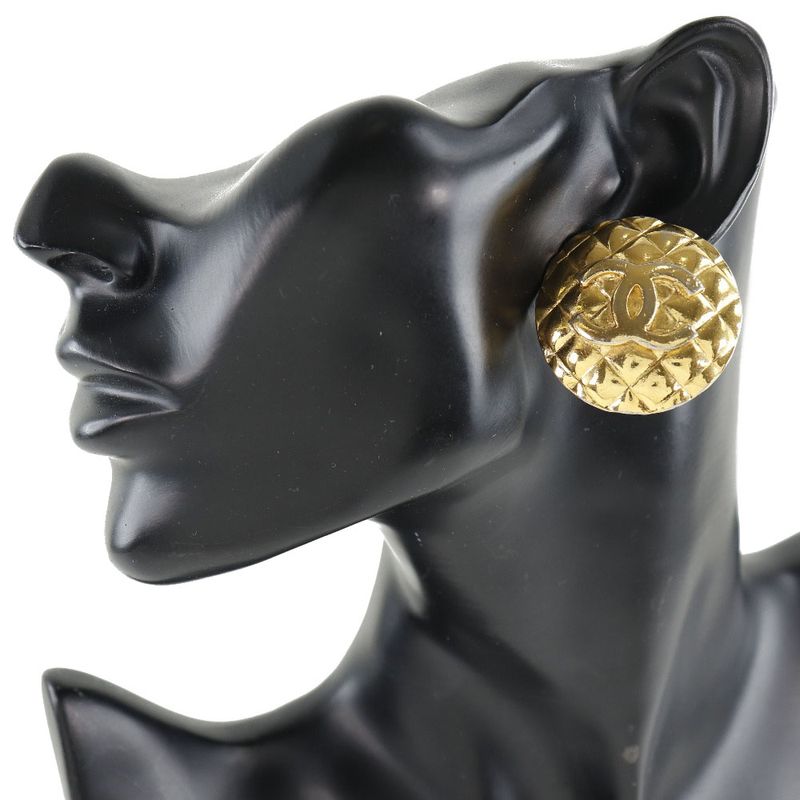 Chanel Coco Mark Matelasse Vintage Gold Plated 23 Ladies 42.5g Earrings
