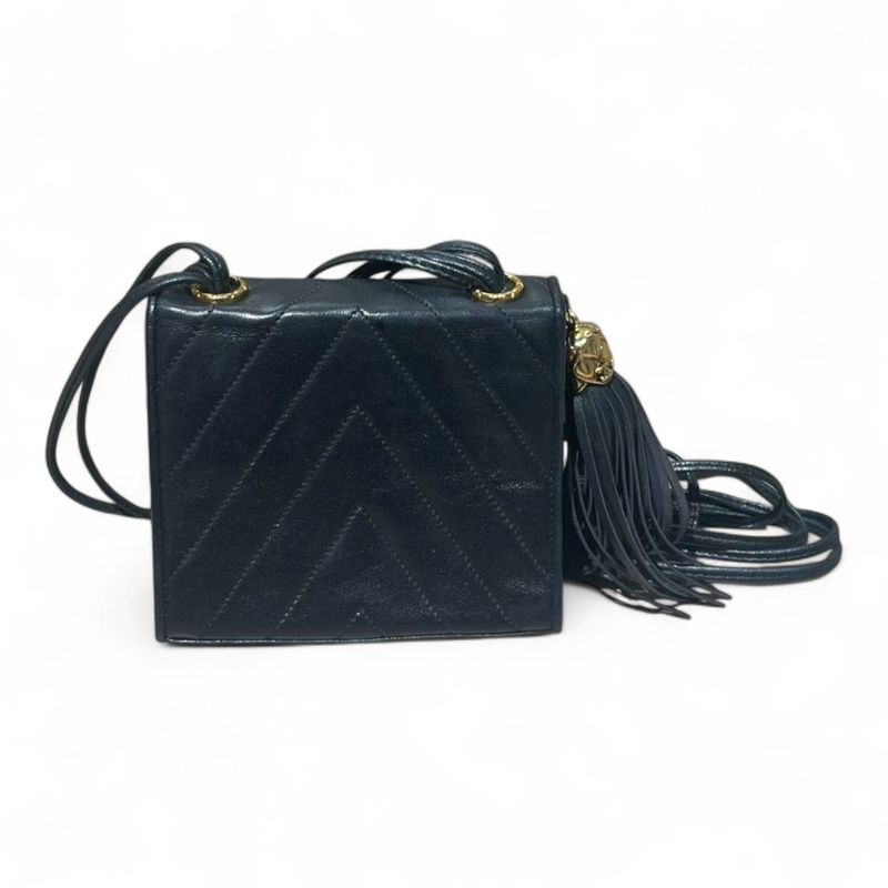 Chanel ⑤ Tassel Mini Shoulder Bag Women Black FREE