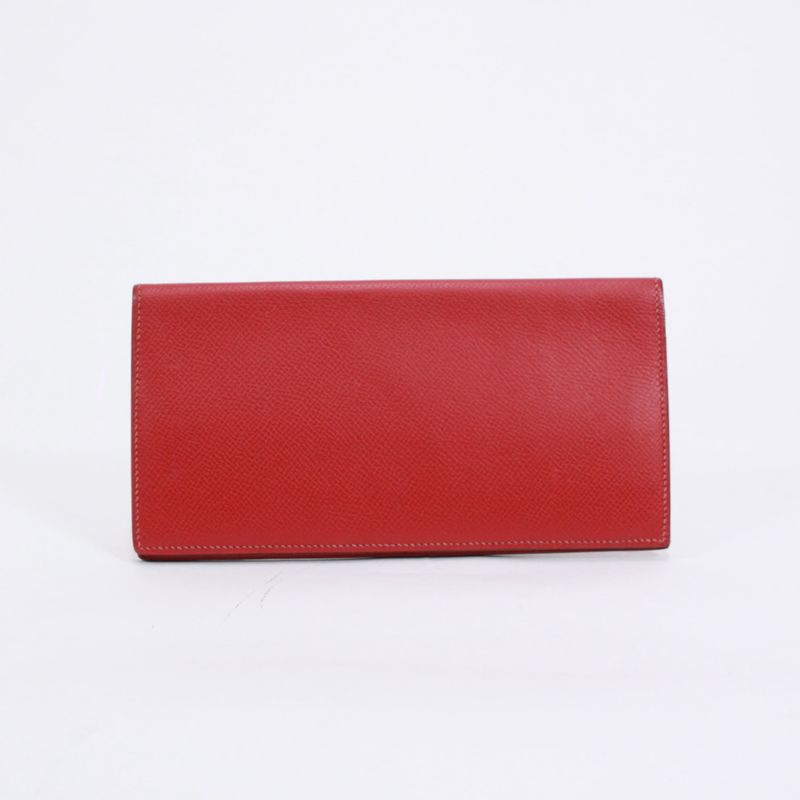Hermes Courchevel Leather Red Long Wallet
