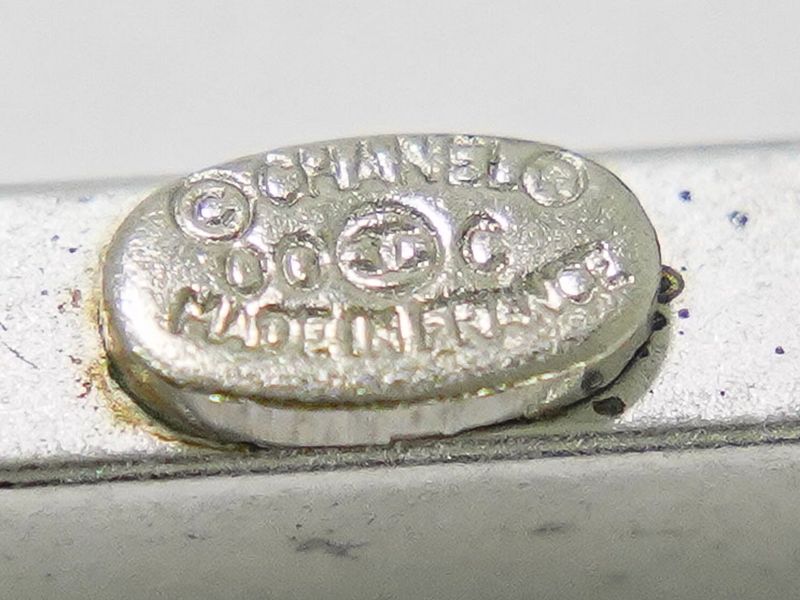 Authentic Chanel Logo Necklace Pendant Plastic Metal Silver Hardware White