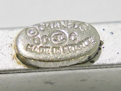 Authentic Chanel Logo Necklace Pendant Plastic Metal Silver Hardware White