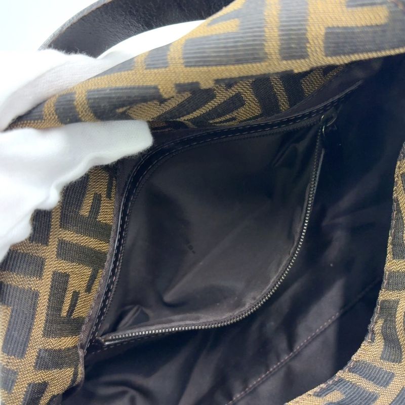 Fendi Mamma Bucket Zucchino Leather X Canvas Dark Brown X Beige Shoulder Bag